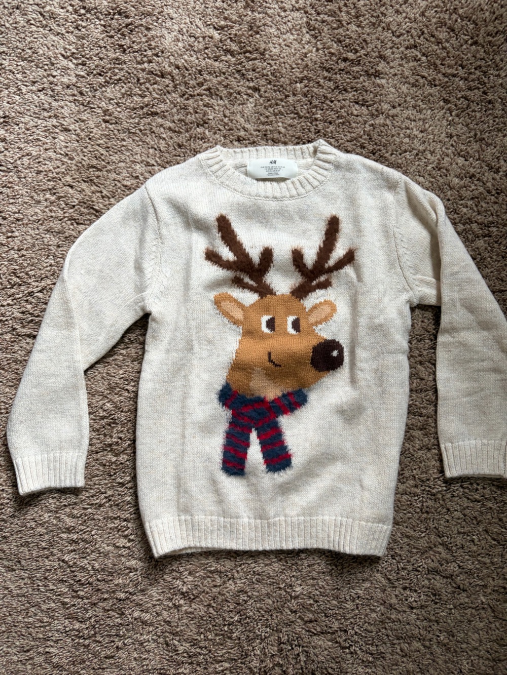 H&M Cream Crewneck Sweater with Reindeer